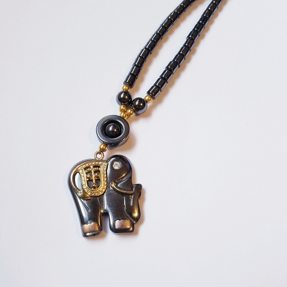 Gorgeous hematite vintage elephant necklace